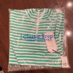 Boys green and white stripe quarter-zip